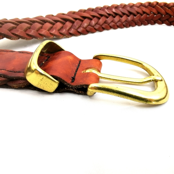 *SOLD* Unisex 36 Brown Leather Braided Belt Gold - Picture 11 of 11